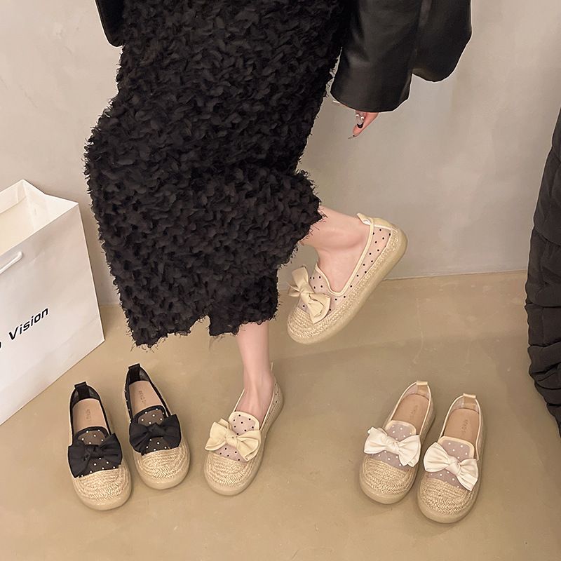 Evening Wind Single Shoes Women's Spring One-pedal Loafer Fisherman Shoes Thick-soled Breathable Mesh Doudou Shoes_voghion.com
