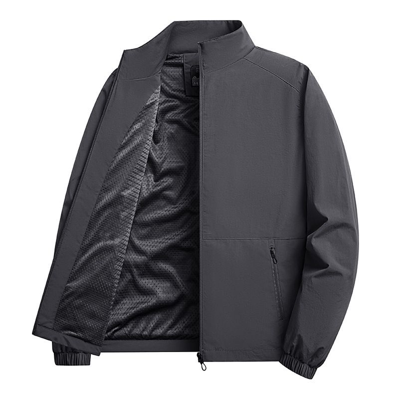 Coat autumn nylon waterproof jacket high-end stand up collar solid color casual versatile men's top_voghion.com