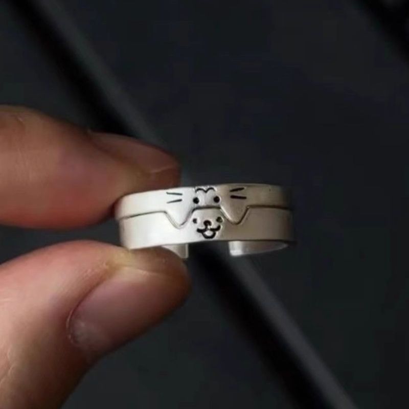 Anelli di coppia unisex impilabili, stile cucciolo di gatto per donna, design di nicchia con un tocco di raffinatezza_voghion.com