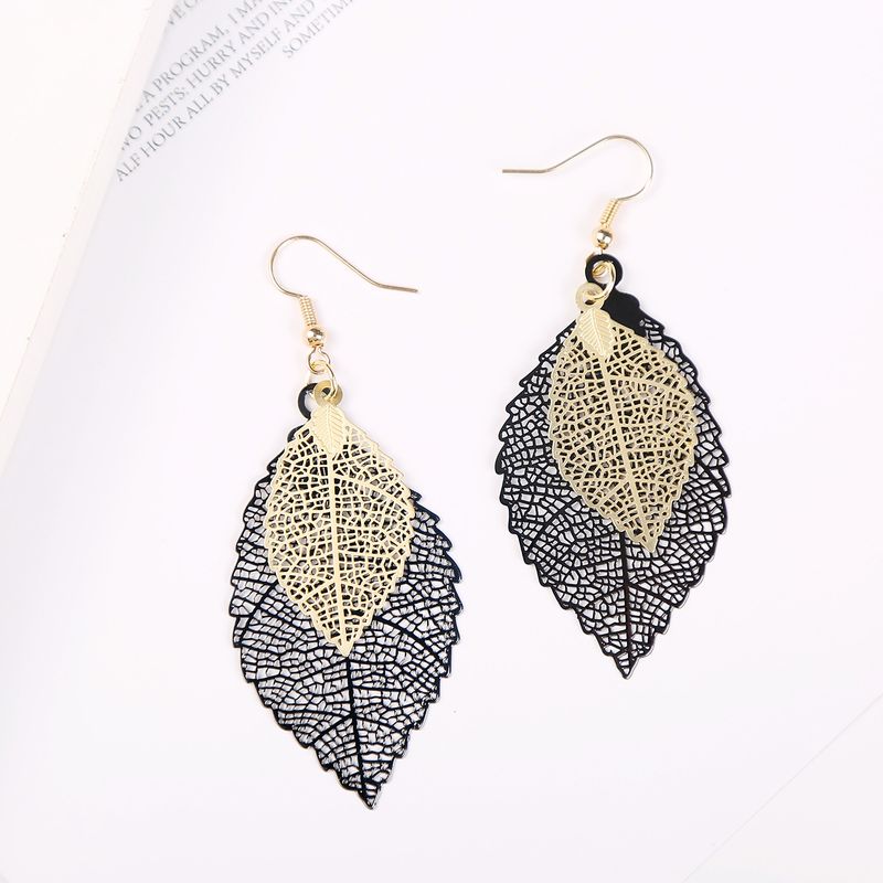Heißer verkauf ohrringe blatt ohrringe gold einfache doppel schicht hohl blatt ohrringe retro_voghion.com