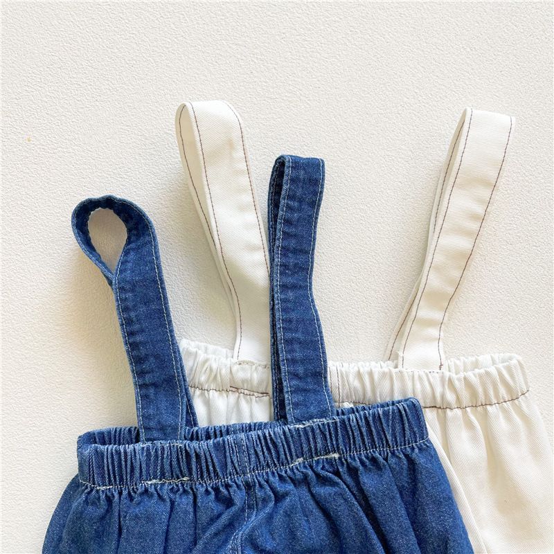 Tuta estiva per ragazzi e ragazze, maglietta a maniche corte in cotone + pantaloni in denim con bretelle, stesso stile coreano, completo in due pezzi_voghion.com