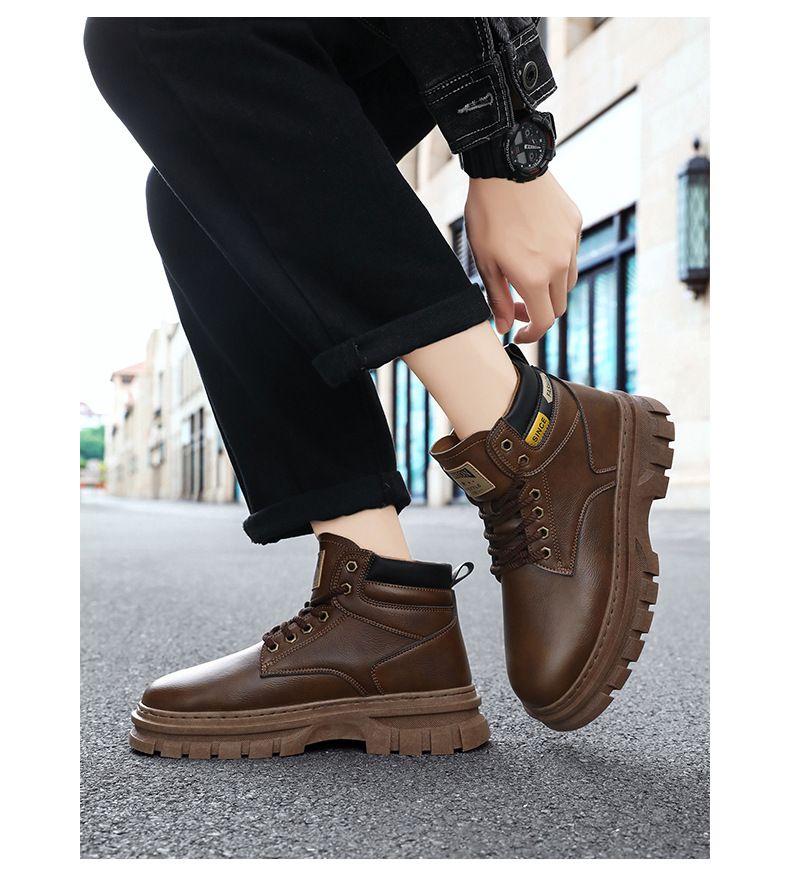 Men's Fashion High-Top Martin Boots - British Style Work Boots With Slip-Resistant Rubber Sole & Comfortable EVA Insole (Brown, Khaki, Black)_voghion.com