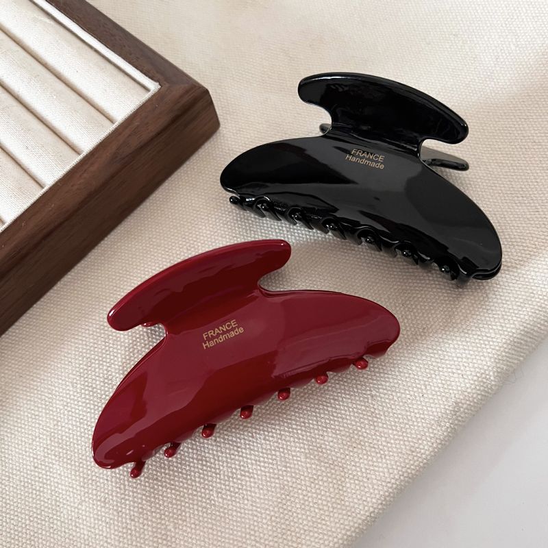 Fermaglio per capelli coordinato, stile coreano, semplice ed elegante, in acetato rosso medio, con elastico per la schiena e la testa, con fermaglio a squalo._voghion.com