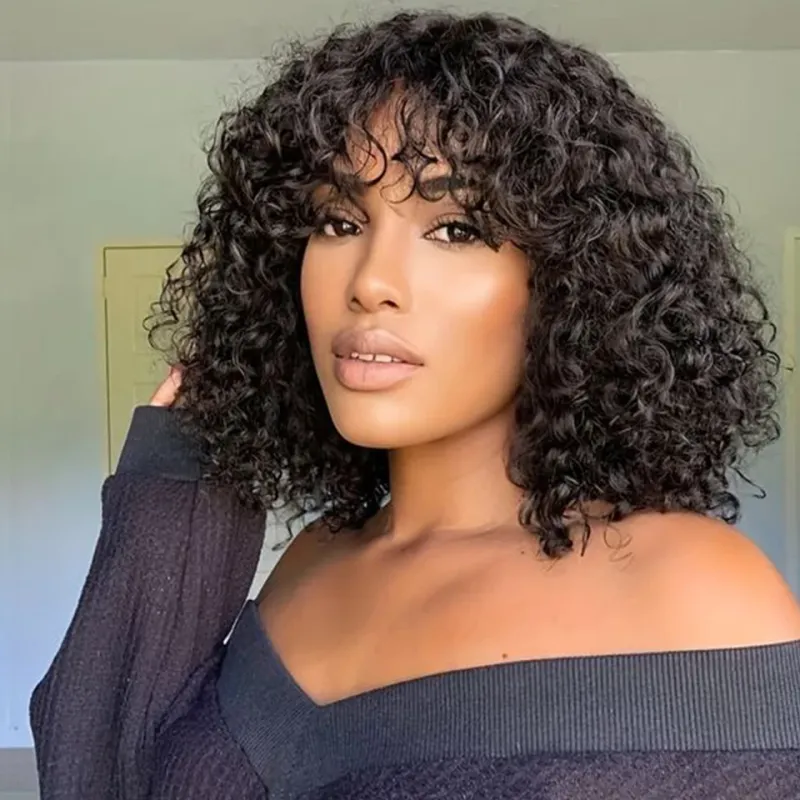 Jerry Curly Glueless Wig Short Pixie Bob Cut Human Hair Wigs With Bangs Highlight Honey Water Wave Blonde Colored Wigs_voghion.com