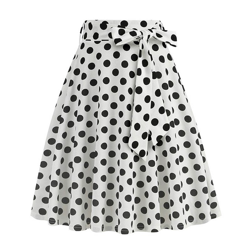 Heißer verkauf Frau Vintage Polka Dot 50er Jahre Tunika Rock Hohe Taille Plissee Midi Retro Kleidung Audrey Hepburn Chic Swing Strand Dance_voghion.com