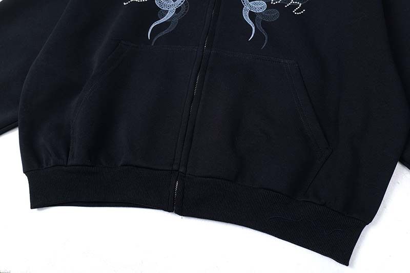 Retro-Kapuzenjacke mit Doppelschlangen-Print – Übergroßer Streetwear-Unisex-Reißverschluss mit Strass-Details | Vintage-inspiriertes Statement-Piece_voghion.com