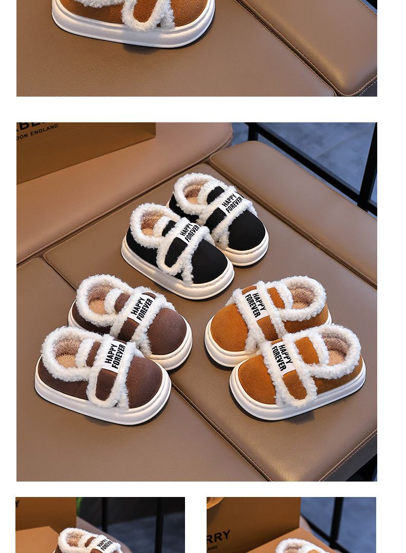 Botinhas de inverno infantis com forro de pelúcia, confortáveis e antiderrapantes, para meninos e meninas (fecho fácil com velcro, modelos unissex, diversas cores)_voghion.com