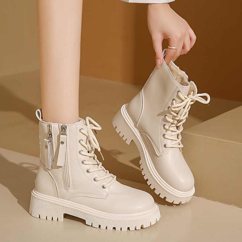 Vendita calda scarpe da donna con lacci autunno punta rotonda piattaforma solida impermeabile barile corto grande taglia nudo_voghion.com