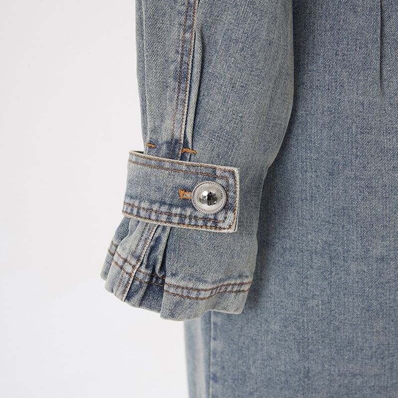 Damen-Jeans-Trenchcoat – Mittellange blaue Jacke mit taillenbetontem Revers (S/M/L/XL)_voghion.com