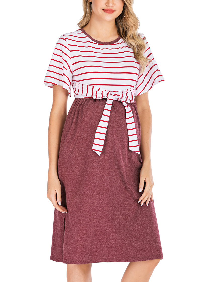 Abbigliamento donna Moda Manica corta Abito a righe Girocollo Donne incinte Grande Swing_voghion.com