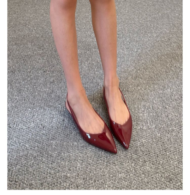 Lancui Nude Wedge Half Slippers For Women Summer Outdoor Patent Leather Chunky Heel Closed Toe Sandals Slim Pointed High_voghion.com