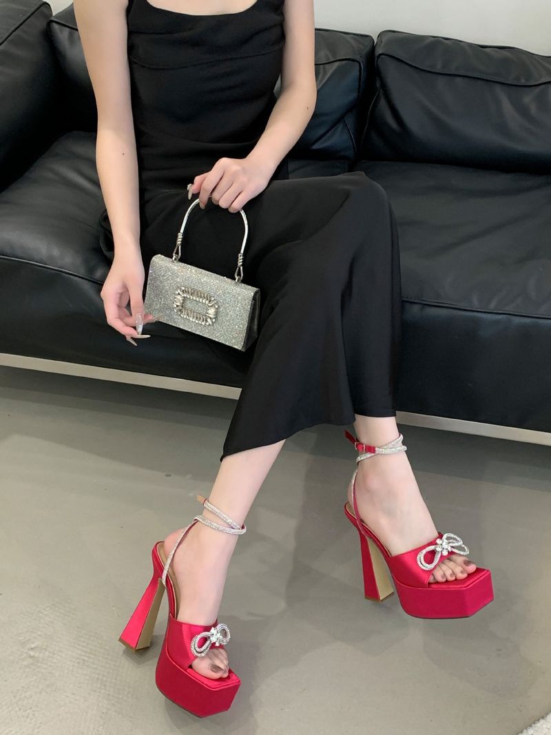 Sisters Short Heel T Stage Show Shoes Women's, Super High Heel, Waterproof Platform, Rhinestone 2025 Summer New Fashion Exquisite Comfortable_voghion.com