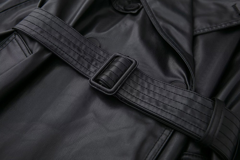Damesmode lange trenchcoat van imitatieleer herfst losse lange trenchcoat met lange mouwen_voghion.com