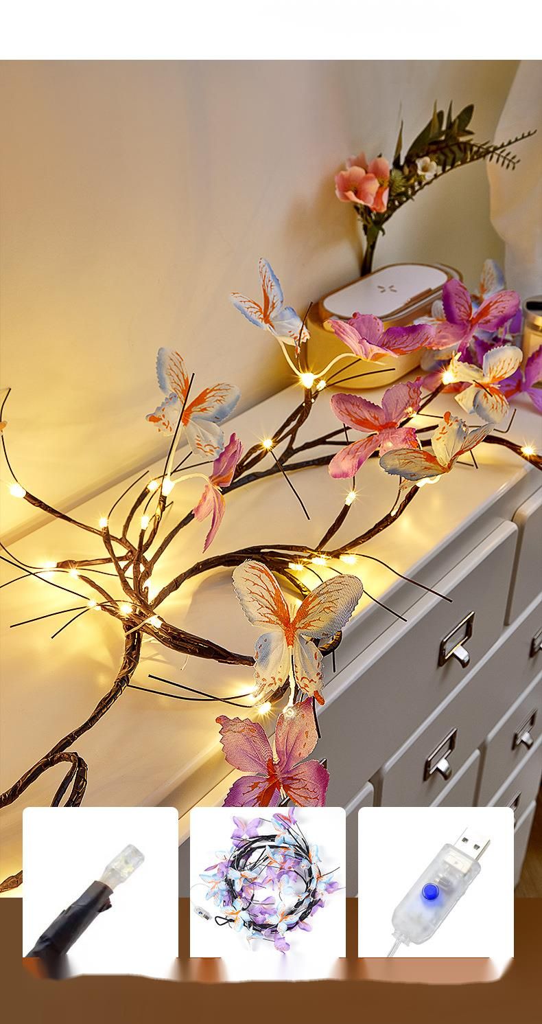Lampada da parete per interni a LED con foglie di farfalla in rattan, forma pieghevole, atmosfera romantica_voghion.com