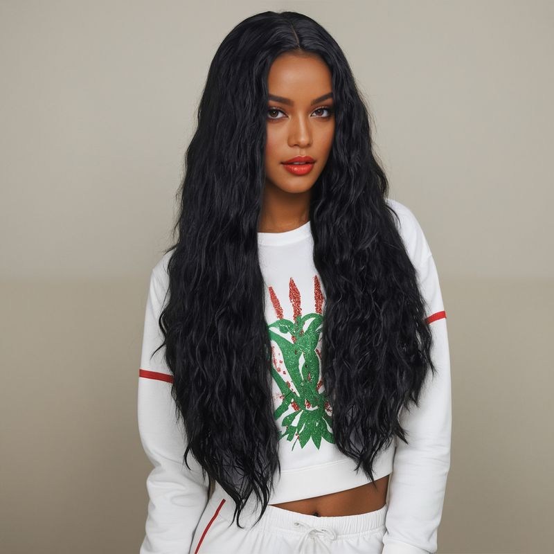 Hair Extensions Wigs Long Curly Hair Middle Split Corn Perm Black Curly Hair Support On Behalf Of The Hair_voghion.com