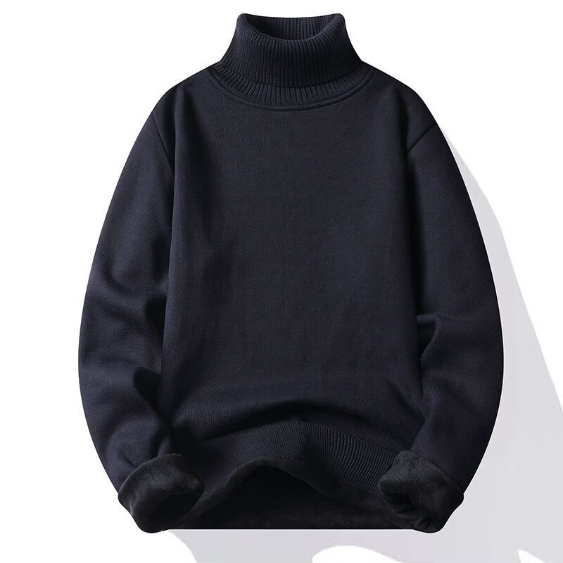 Einfarbiger Herbst- und Lockerer Strickpullover mit hohem Halsausschnitt für Männer im Winter, Herren-Basispullover, High-End-Pullover_voghion.com