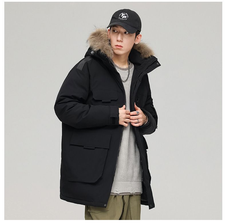 Pufferjacke für Herrenbekleidung, Arbeitskleidung, mit Pelzkapuze – warmer Freizeitmantel für den Winter, lockere Passform, leicht und maschinenwaschbar, Gänsedaunen mit 550er Füllkraft_voghion.com