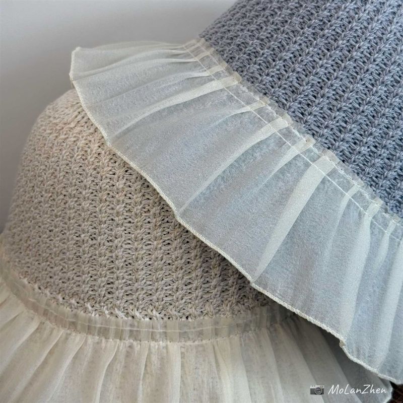 Cappello da pescatore lavorato a maglia con gonna in pizzo e giunture, cappello da sole estivo lavorato a maglia per bambini_voghion.com
