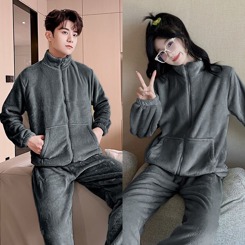 2024300 pounds milk velvet couple's thick warm home clothes, internet famous zipper sweater can be worn outside_voghion.com