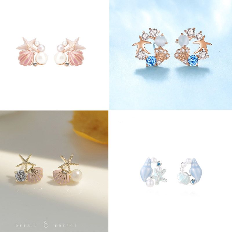 Orecchini pentagramma a forma di stella marina con conchiglia di alta qualità per donna, Akoya, Giappone_voghion.com