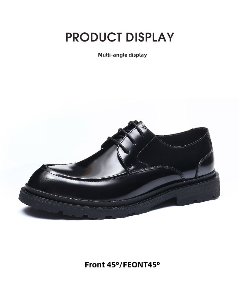 Business Lederschuhe für Männer formelle Leder runder Kopf lässig hellbraun dicke Sohlen erhöhen großen Kopf Derby Schuhe_voghion.com