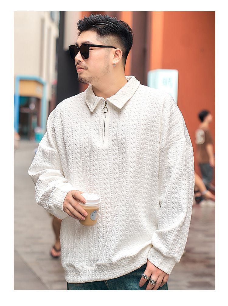 Herrenbekleidung Plus Size Frühling und Herbst Sweatshirt Half Zip Poloshirt Jugend Revers Sport Casual Langarm_voghion.com