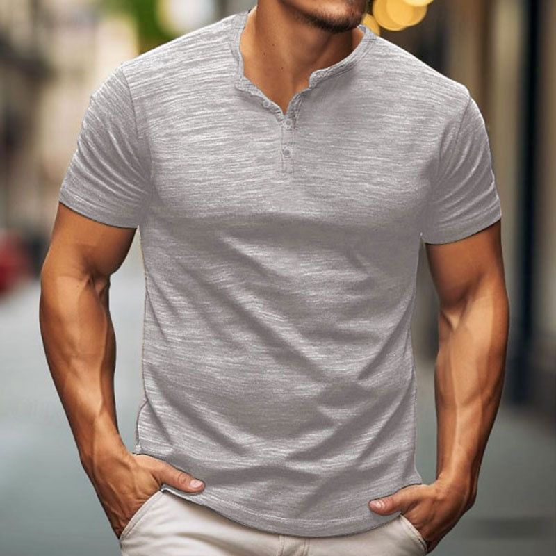 24 magliette da uomo alla moda a maniche corte con bottoni e colletto alla francese, nodo di bambù, casual estive, tinta unita, alla moda_voghion.com