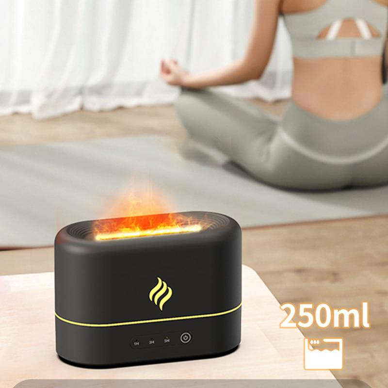 1 Stück 7 Farben Flammensimulation Ultraschall-Luftbefeuchter mit Aromatherapie und Beleuchtung – USB-betriebener Diffusor für ätherische Öle für Schlafzimmer und Reisen_voghion.com