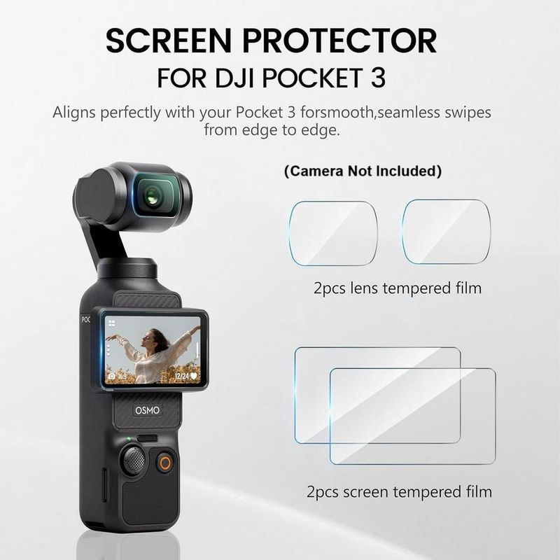Protector de pantalla para DJI Osmo Pocket 3 Creator Combo, película de vidrio templado HD de dureza 9H, protector de pantalla LCD + protector de lente (paquete de 2)_voghion.com