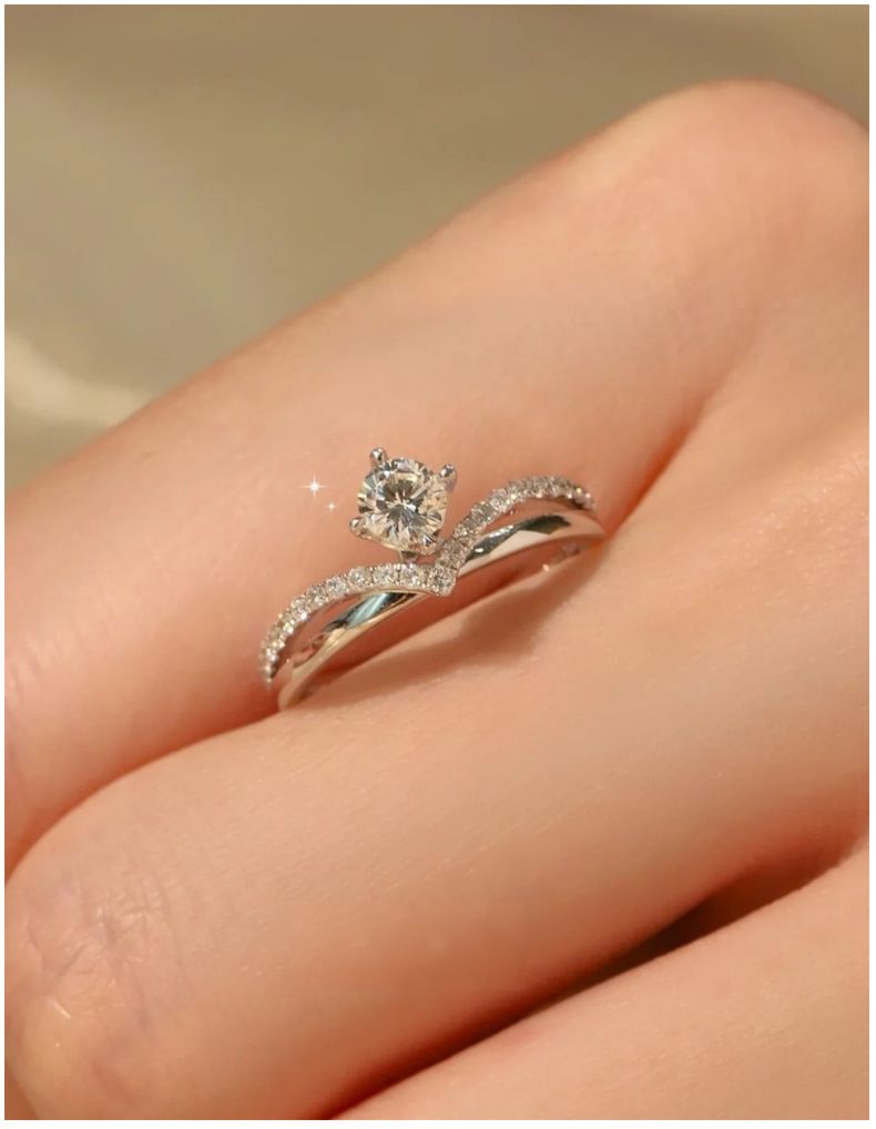 Sterling zilveren moissanite ring vrouwelijke prinsessenkroon 50 punten Koreaanse versie vrouwelijke vierklauw simulatie diamanten ring live gesloten_voghion.com