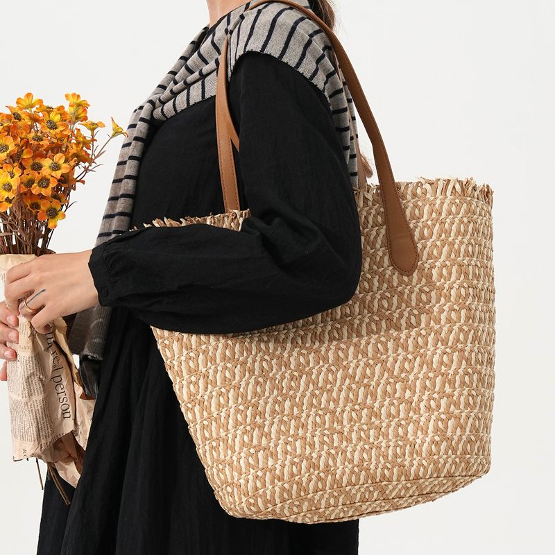 Neu Urlaub Stroh Handwoven Frauen Strand Große Kapazität Tote Korb_voghion.com