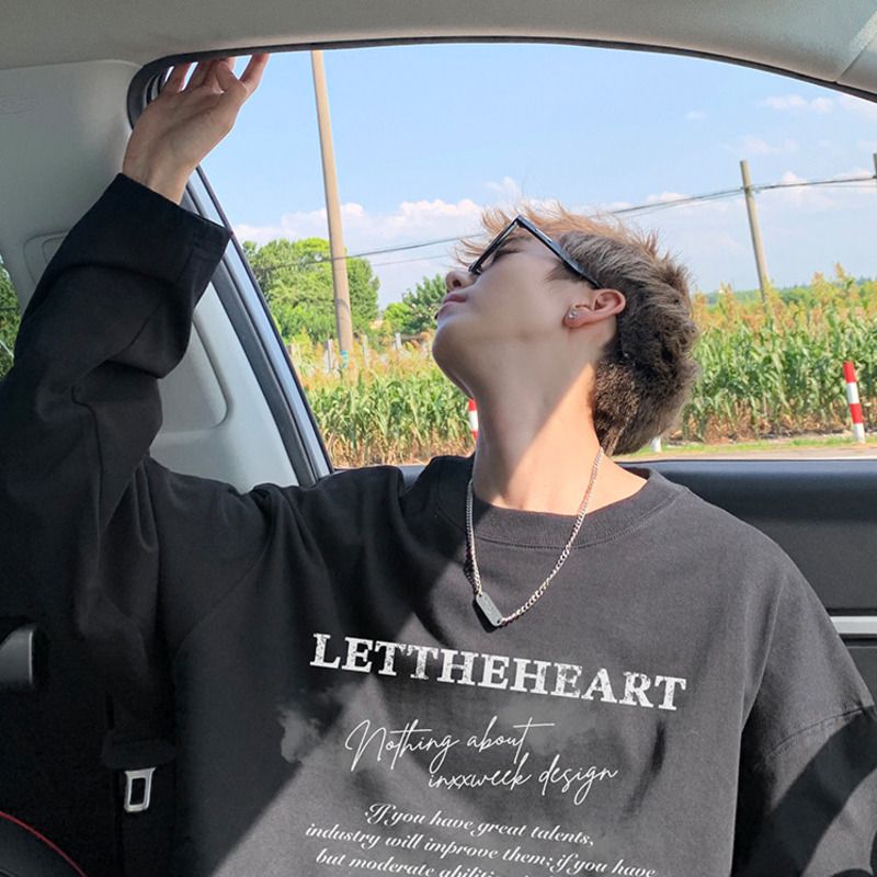 Maglietta a maniche lunghe in puro cotone stile americano da uomo, felpa ampia di grandi dimensioni, strato interno bianco, base da uomo_voghion.com