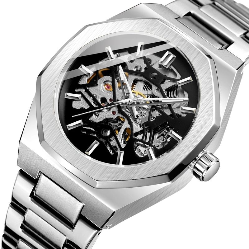 Montre mécanique automatique squelette tendance pour homme avec fonction heure universelle, boîtier en acier inoxydable de 41 mm, verre minéral, bracelet en alliage_voghion.com