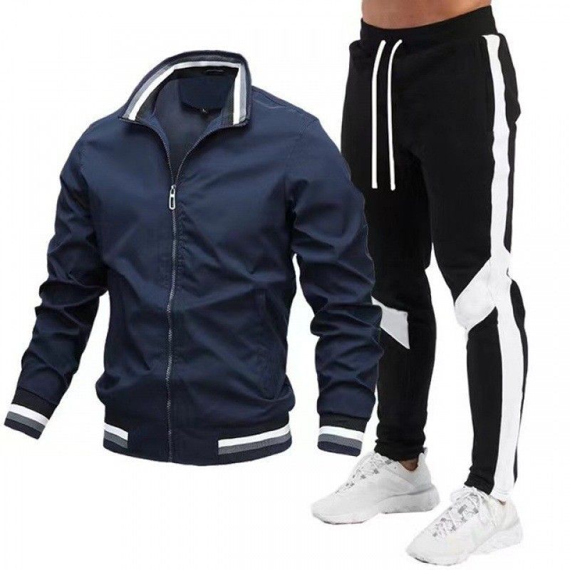 Novo conjunto de jaqueta masculina casual com patchwork e calças piloto de alta qualidade_voghion.com