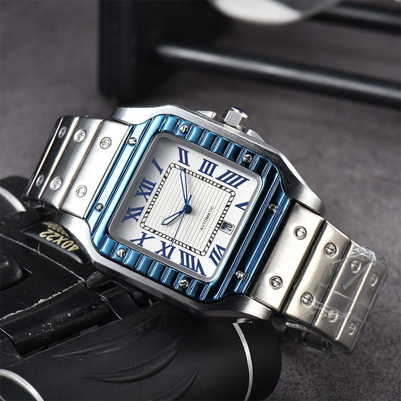 2023 Men's 3-Pin Quartz Square With Second Sweeping Movement Calendar All Steel Watch_voghion.com
