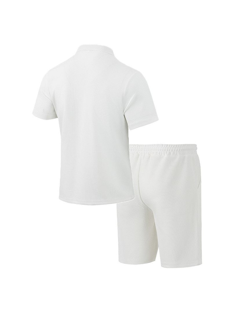 Men's Solid Color Pocket Shirt Short Sleeved Shorts Two Piece Suit_voghion.com