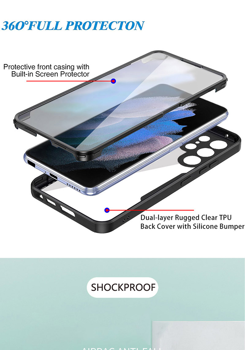 LOVECOM 360 Full Cover For Samsung Galaxy S22 Ultra S21 FE A72 A52 A32 A22 A12 A21S A71 A51 Transparent Shockproof Phone_voghion.com