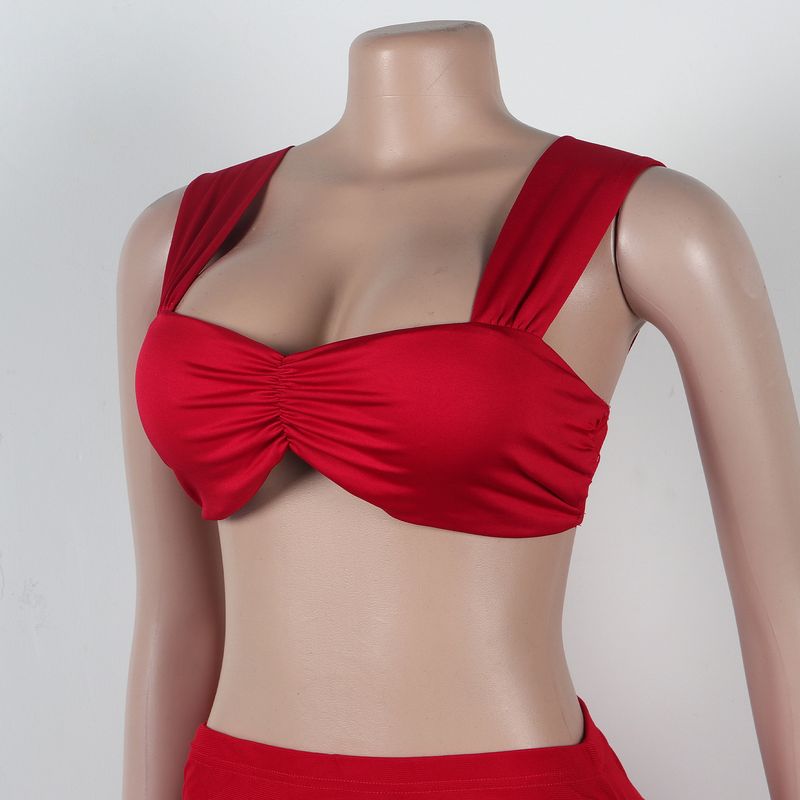 Ensemble deux pièces jupe à volants décontractée pour femme_voghion.com
