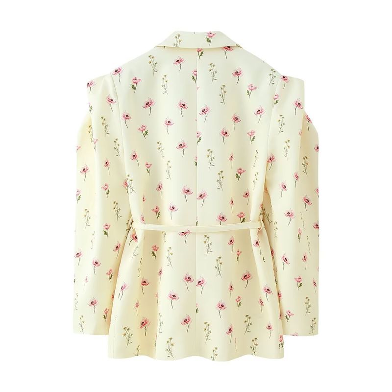 "Elegant Inspired Belted Blazer With Wide Shoulder Pads Stylish Ties Oversized Fit, Long Sleeve, Versatile Streetwear For Women (S/M/L, )_voghion.com