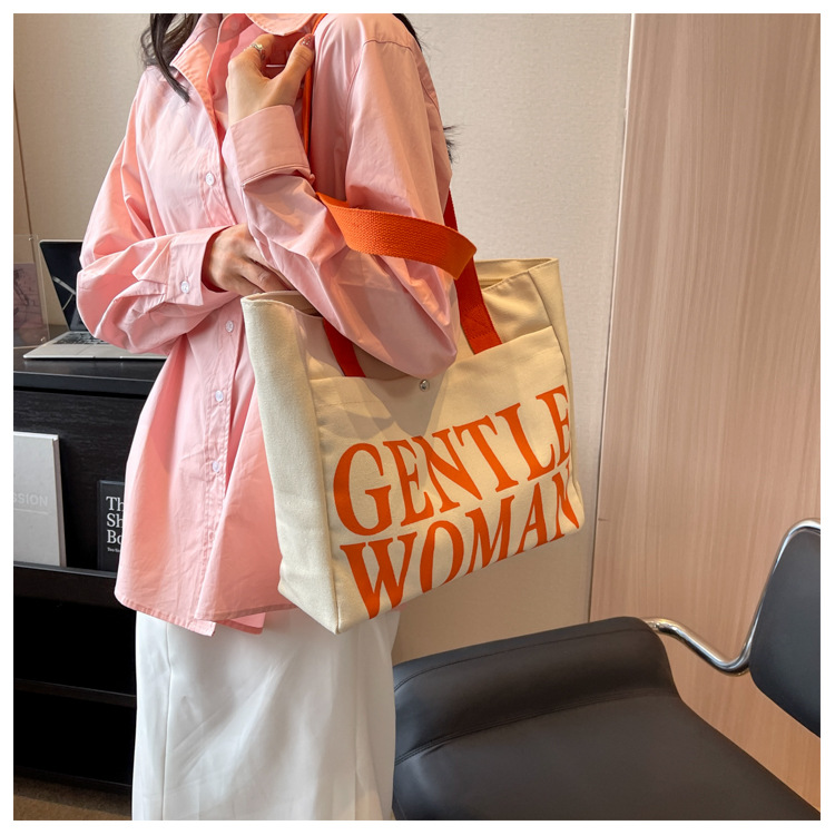 Minority Design Letter Canvas Bag Women's Single Shoulder Simple Art Lazy Large Capacity Tote Bag Women's Bag One Dropshipping_voghion.com