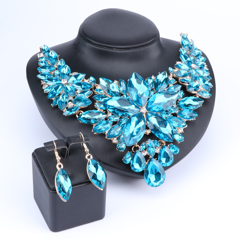 Kristall-Choker-Statement-Halskette, Ohrring-Schmuckset, Strass-Hochzeitsgeschenk, Frauen, Bräute, Abschlussball, Party_voghion.com