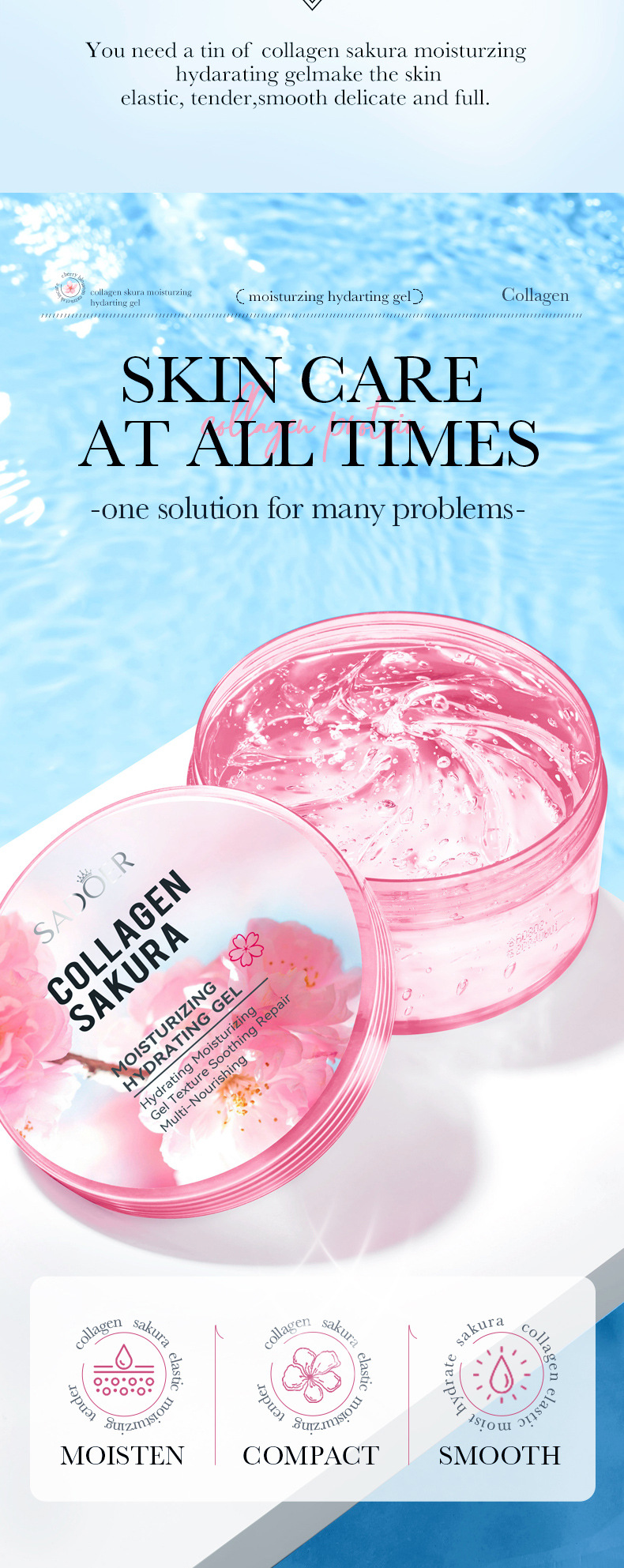 SADOER Sakura Collageen Gel 300g Gel Hydraterende Hydraterende Verjongende Crème Zomercrème_voghion.com