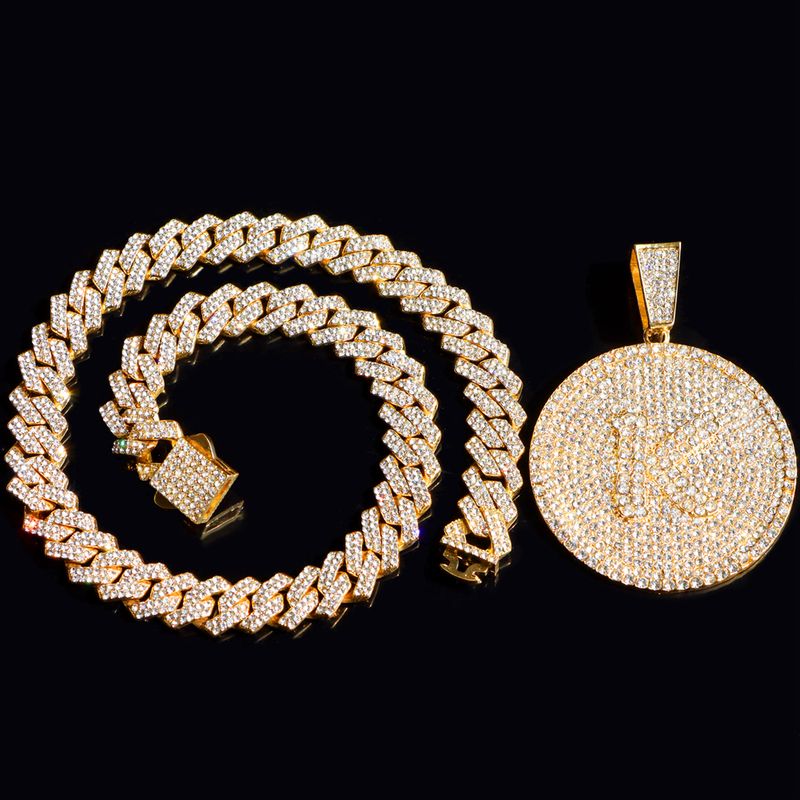 Κολιέ Iced Out 14 χιλιοστών με κουβανικά γράμματα για γυναίκες, στρογγυλά αρχικά, κολιέ ονόματος, αλυσίδα Hip-hop, δώρα για ζευγάρια_voghion.com