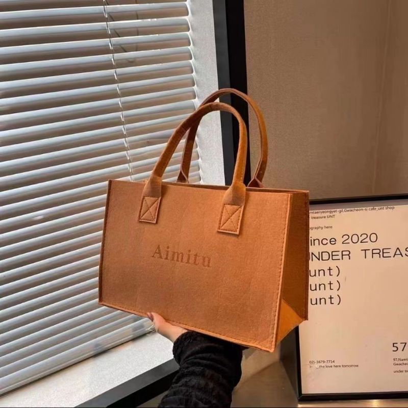 Felt Tote Gift Handbag Shopping Open Bag Thickened Customizable Ins Style Large Capacity_voghion.com