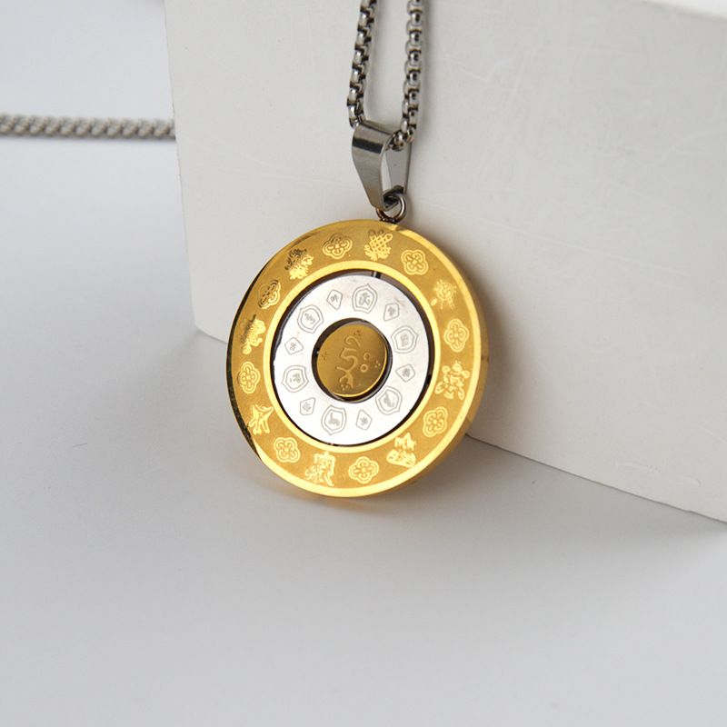 Classic and Creative Titanium Round Card Rotatable Twelve Zodiac Signs, Nine Palaces, Eight Trigrams, Manjusri Pendant,_voghion.com