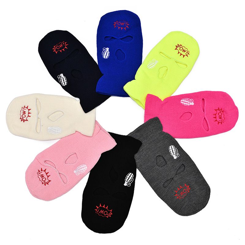 LazyZoom Winter Warm Three-Hole Knitted Ski Balaclava Cycling Face Mask Ear Protection Windproof Head Wrap Cold Hat_voghion.com
