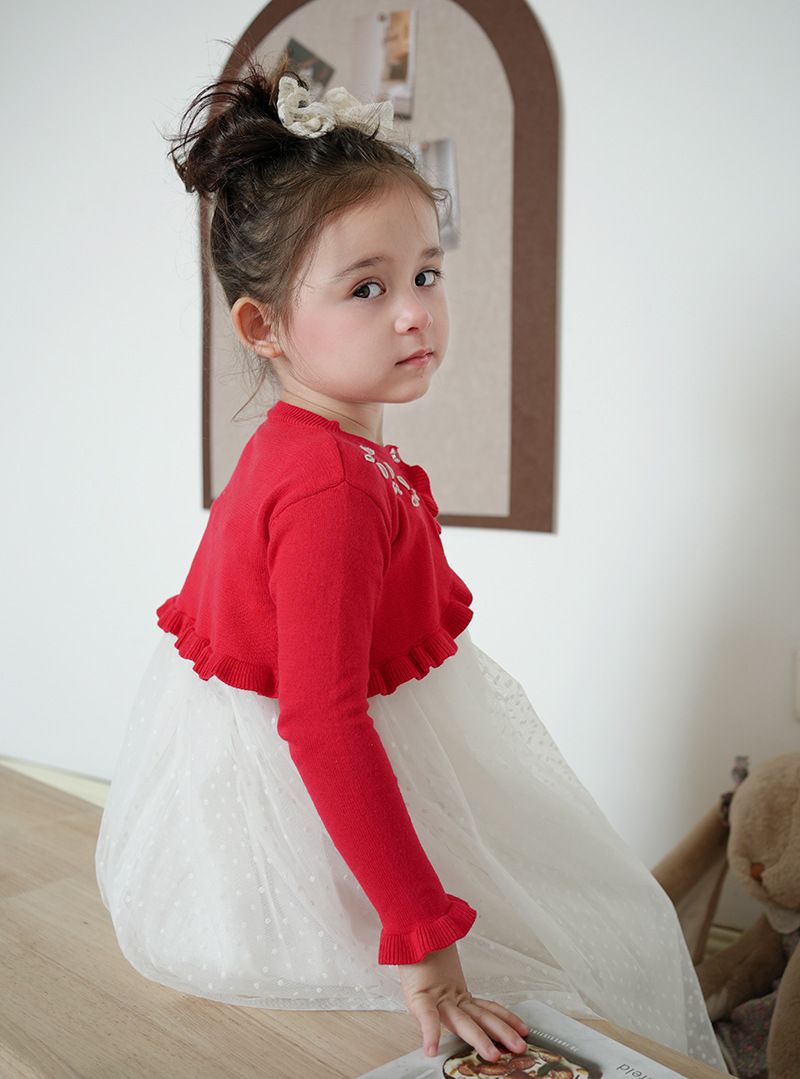Handgehäkelte Strickjacke mit Blumenmuster für Babys und Kinder, weicher Strickpullover mit Rundhalsausschnitt, eleganter Prinzessinnen-Stil, Rot/Grau/Apricot – 90 cm bis 140 cm_voghion.com