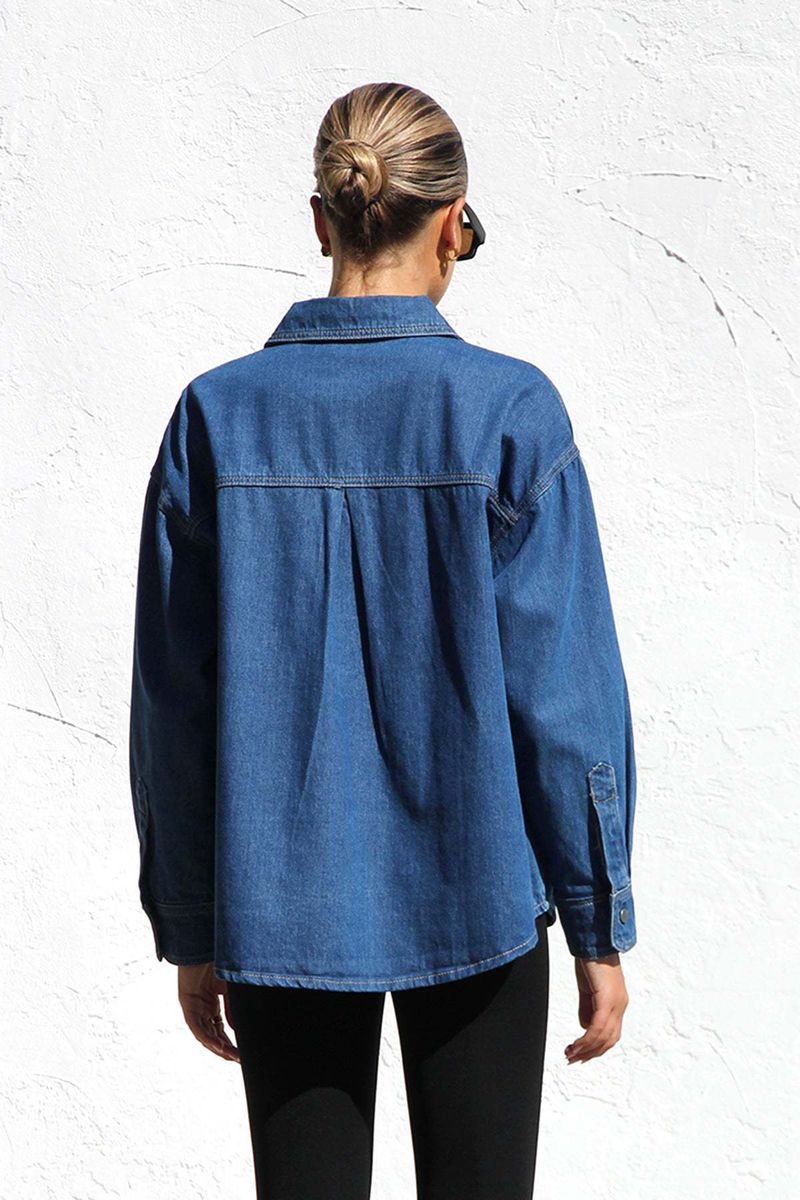 Damenbekleidung Jeanshemd für Damen Neue Mode Lässig Vielseitiges Loses Hemd mit Doppeltasche_voghion.com