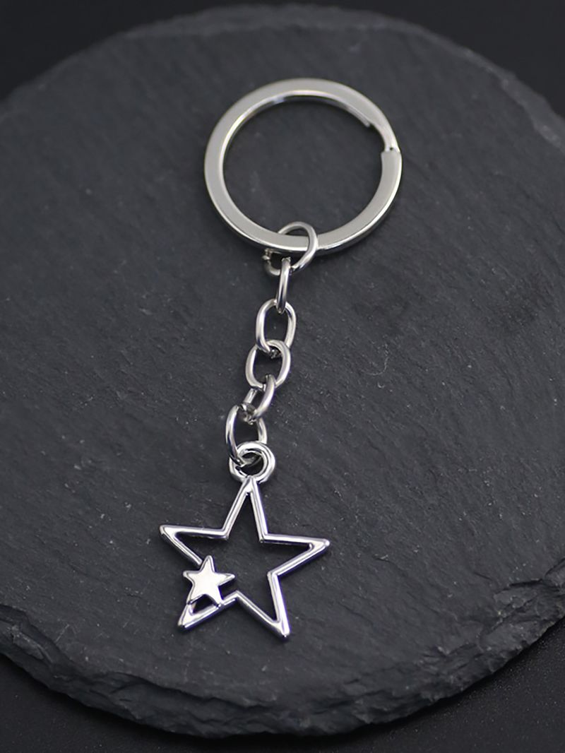 Gränsöverskridande het rea enkel mode pentagram hjärta hänge nyckelring_voghion.com
