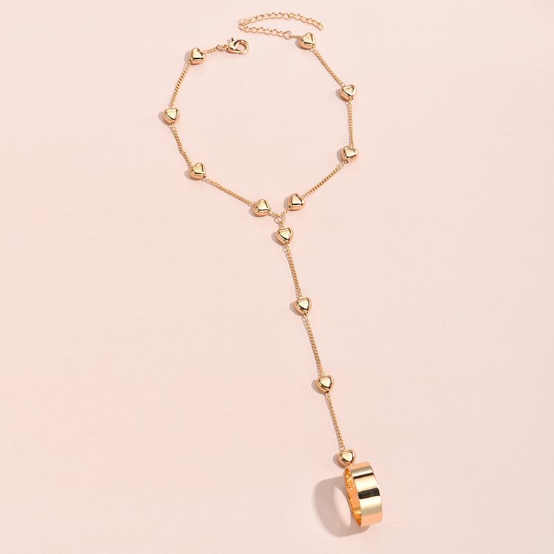 Shuosbai Dame Ring Armbånd Sett Ensfarget Legering Solid Hjerte Form Ring Håndkjede Sett Prom smykker_voghion.com